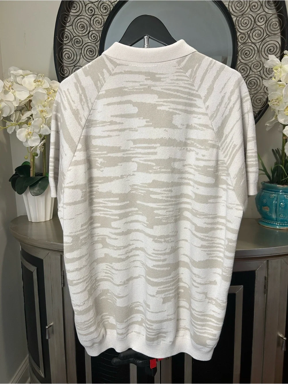 adidas Men’s Beige and Cream Patterned Polo